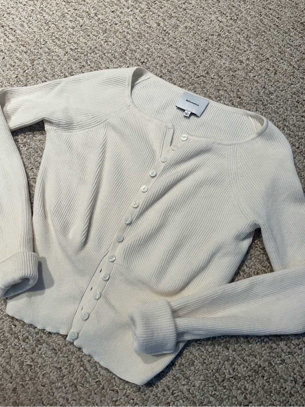 Reformation Ivory Ribbed Button-Front Cardigan - Picture 2 of 9